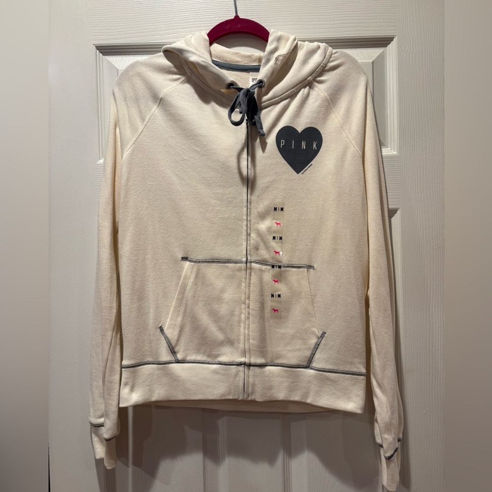 PINK Victoria's Secret Off-White Hoodie with Charcoal Details